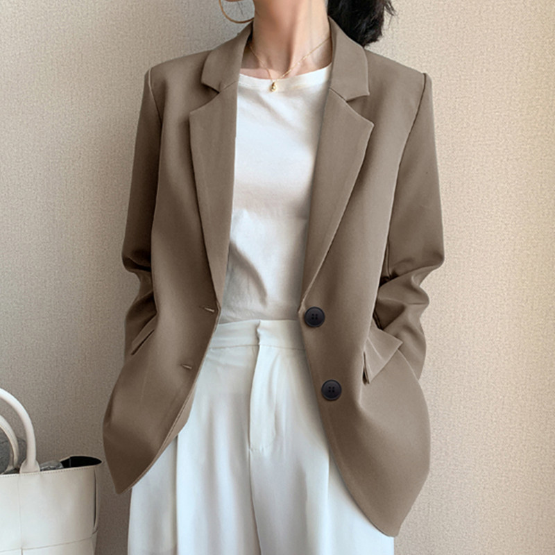 Khaki colored mini suit jacket for women, trendy Instagram autumn new item, Korean version, student loose retro Chic, slimming and casual women Khaki colored mini suit jacket for women, trendy Instagram autumn new item, Korean version, student loose retro Chic, slimming and casual women