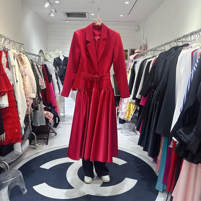 Thirteen line autumn new suit dress with one button splicing and large swing long skirt, fashionable and mature temperament S1 # 8109 Thirteen line autumn new suit dress with one button splicing and large swing long skirt, fashionable and mature temperament S1 # 8109