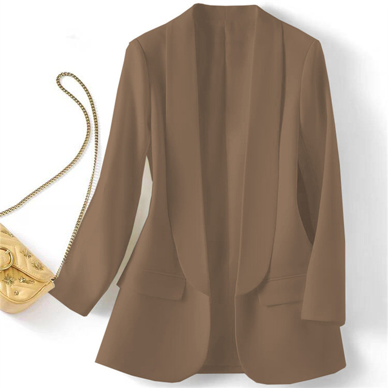 Foreign trade Amazon Middle East hot item Spring and Autumn temperament Commuting solid color lapel long sleeved small suit Korean version jacket for women Foreign trade Amazon Middle East hot item Spring and Autumn temperament Commuting solid color lapel long sleeved small suit Korean version jacket for women