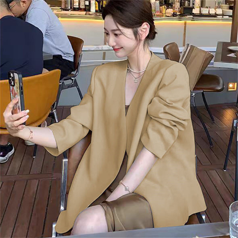 2025 Spring and Autumn New Women's Small Suit Coat, Women's Long Sleeve, Small and Casual, Off white Suit, Korean Version Top 2025 Spring and Autumn New Women's Small Suit Coat, Women's Long Sleeve, Small and Casual, Off white Suit, Korean Version Top