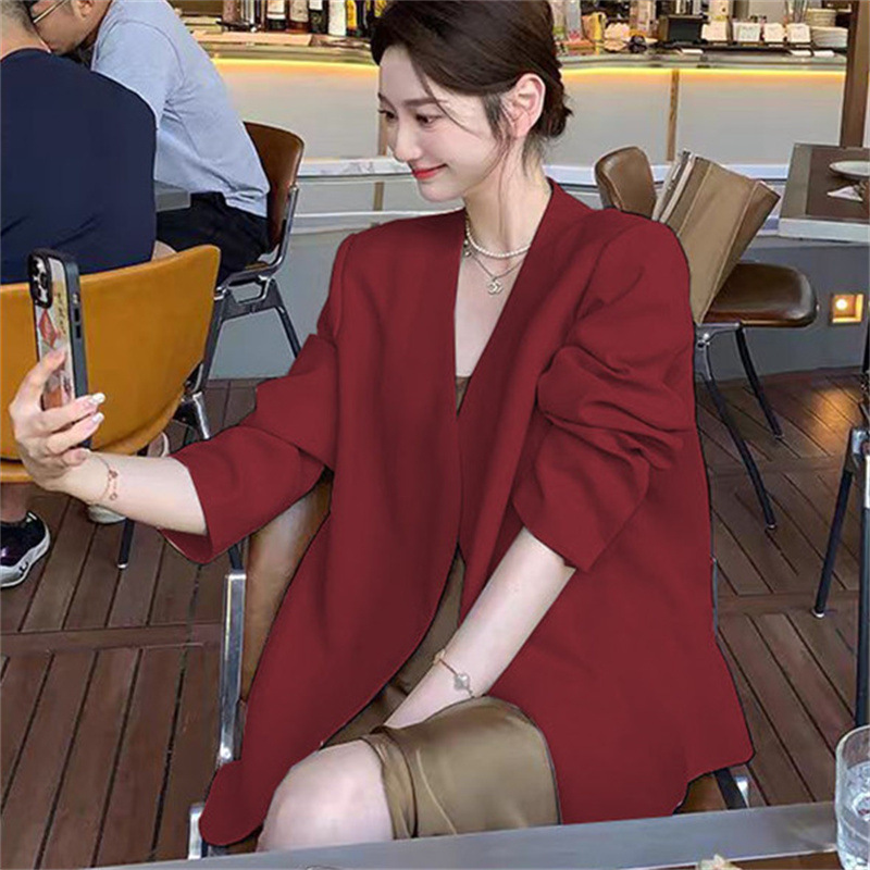 2025 Spring and Autumn New Women's Small Suit Coat, Women's Long Sleeve, Small and Casual, Off white Suit, Korean Version Top 2025 Spring and Autumn New Women's Small Suit Coat, Women's Long Sleeve, Small and Casual, Off white Suit, Korean Version Top