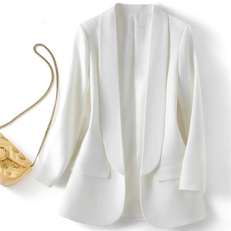 Foreign trade Amazon Middle East hot item Spring and Autumn temperament Commuting solid color lapel long sleeved small suit Korean version jacket for women Foreign trade Amazon Middle East hot item Spring and Autumn temperament Commuting solid color lapel long sleeved small suit Korean version jacket for women