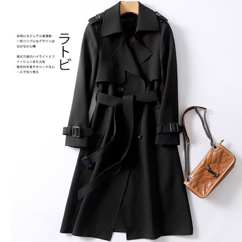 Windbreaker women's long style 2025 Spring and Autumn new Korean version, plus size, small and trendy British style coat, knee length jacket Windbreaker women's long style 2025 Spring and Autumn new Korean version, plus size, small and trendy British style coat, knee length jacket