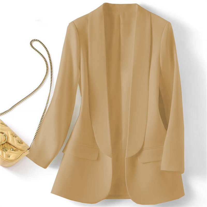 Foreign trade Amazon Middle East hot item Spring and Autumn temperament Commuting solid color lapel long sleeved small suit Korean version jacket for women Foreign trade Amazon Middle East hot item Spring and Autumn temperament Commuting solid color lapel long sleeved small suit Korean version jacket for women