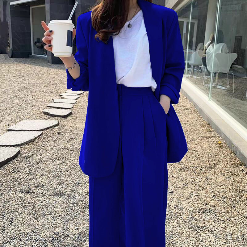 Wide leg pants suit set for women 2025 Spring and Autumn Korean edition fashion temperament British style casual street bombing professional small suit Wide leg pants suit set for women 2025 Spring and Autumn Korean edition fashion temperament British style casual street bombing professional small suit