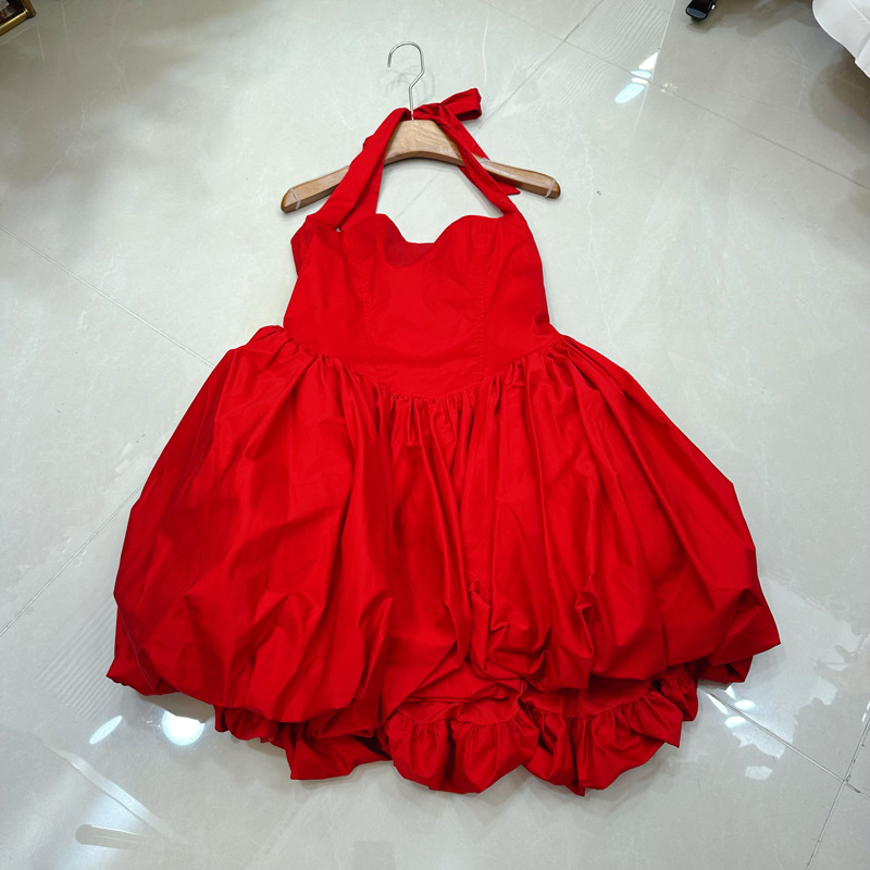 Thirteen line French design polka dot print neck tie butterfly condensation back flower bud skirt dress A1 # 8021 Thirteen line French design polka dot print neck tie butterfly condensation back flower bud skirt dress A1 # 8021