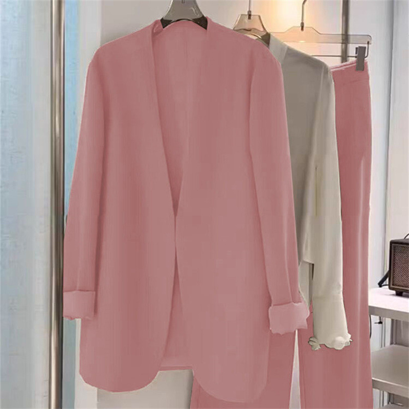 2025 Spring and Autumn plus size suit set, women's fat mm loose casual formal suit, wide leg pants two-piece set, small suit jacket 2025 Spring and Autumn plus size suit set, women's fat mm loose casual formal suit, wide leg pants two-piece set, small suit jacket