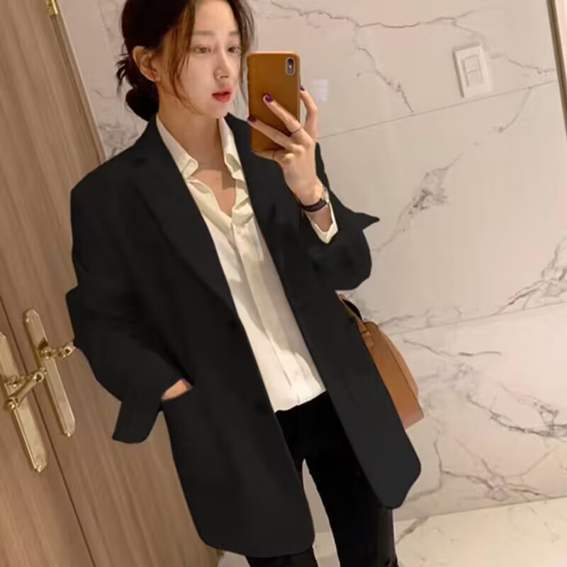 Black lace up suit jacket for women, autumn 2025 new design style, temperament, Korean casual trend suit for women Black lace up suit jacket for women, autumn 2025 new design style, temperament, Korean casual trend suit for women