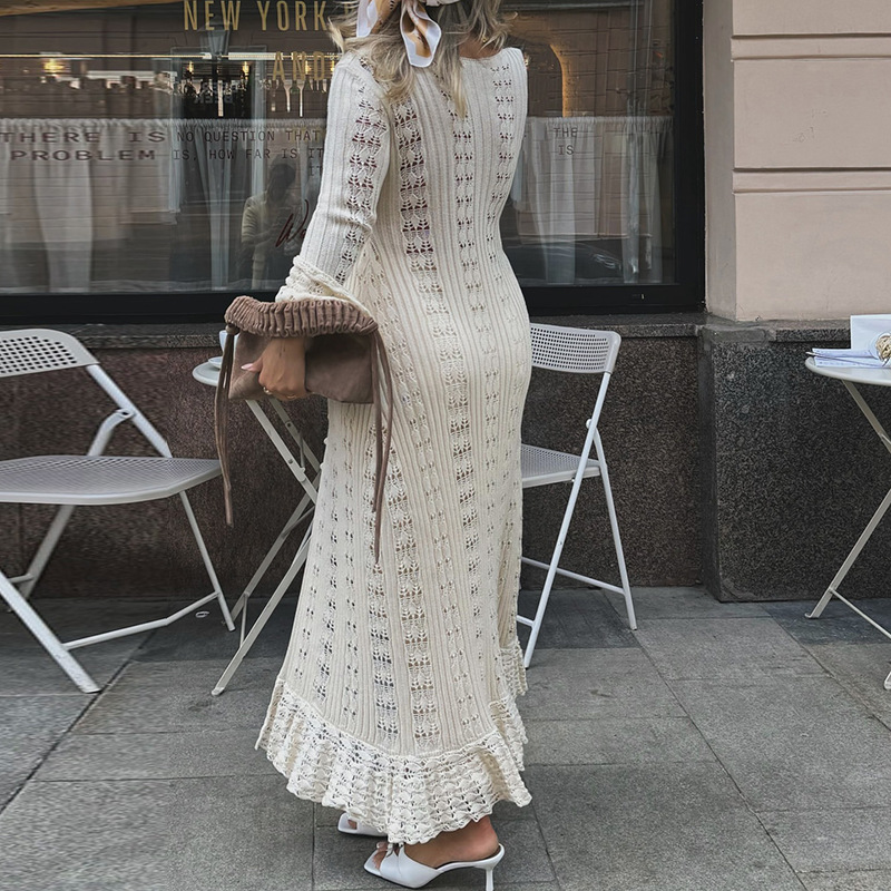 European and American cross-border sexy long jacket 2025 new solid color knitted flared sleeve design feeling slimming windbreaker women's autumn European and American cross-border sexy long jacket 2025 new solid color knitted flared sleeve design feeling slimming windbreaker women's autumn