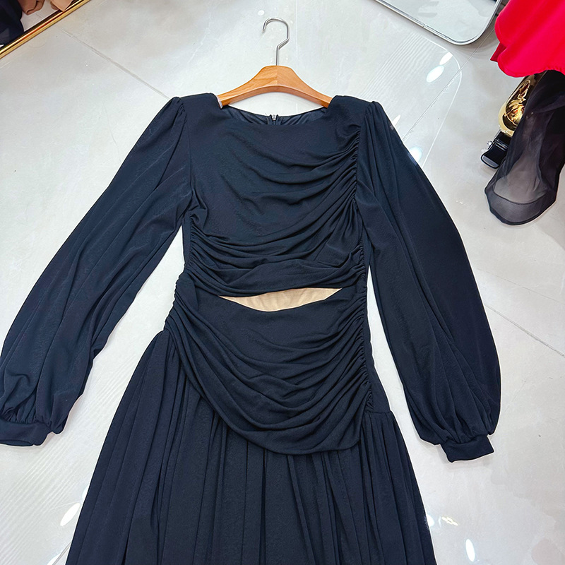 Thirteen line lamp Vietnam niche cage sleeve sexy slimming and slimming temperament hollow out large swing dress A2 # 8587 Thirteen line lamp Vietnam niche cage sleeve sexy slimming and slimming temperament hollow out large swing dress A2 # 8587