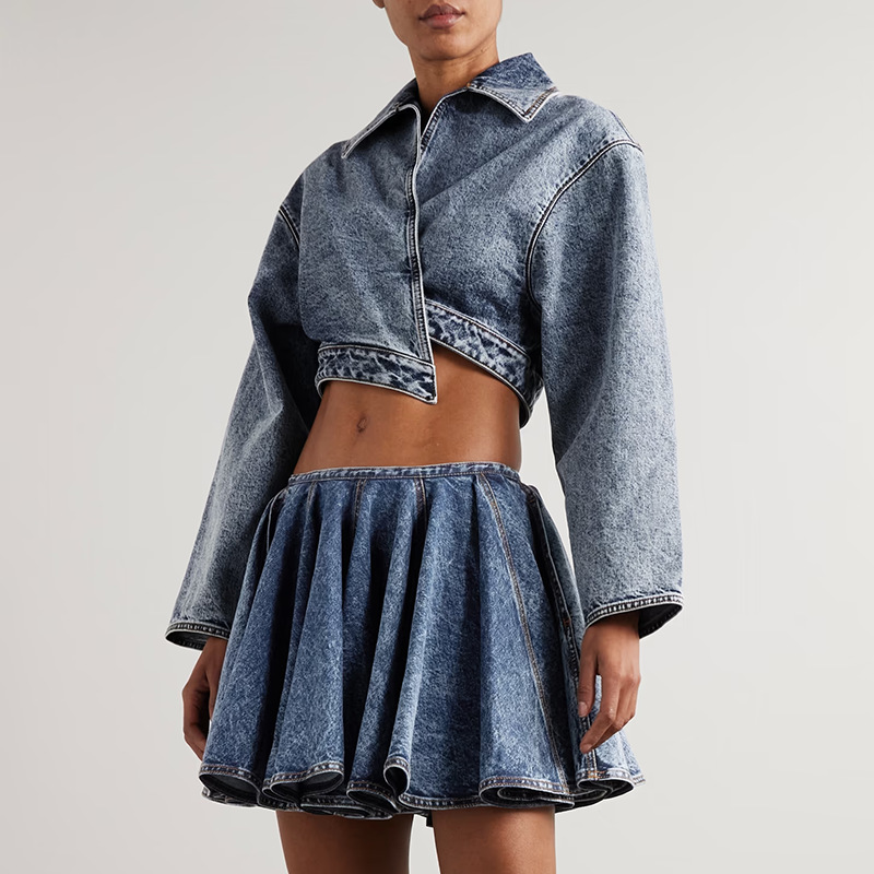 High end fashion casual suit 2025 new niche long sleeved denim jacket+high waisted short skirt for women