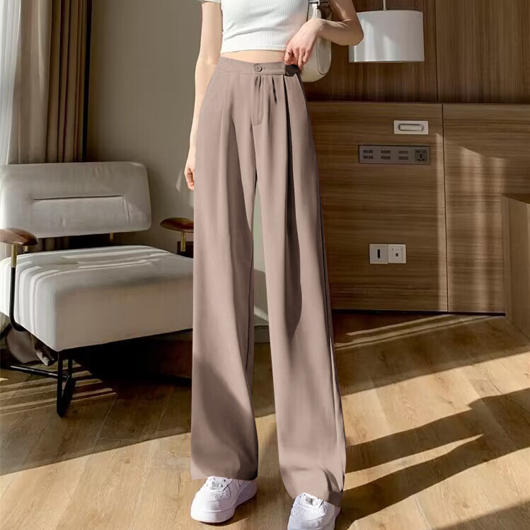 Wide leg pants, women's pants, loose hanging, high waisted, orange colored trousers, spring and autumn style, suit, narrow version, straight leg, casual floor length pants Wide leg pants, women's pants, loose hanging, high waisted, orange colored trousers, spring and autumn style, suit, narrow version, straight leg, casual floor length pants