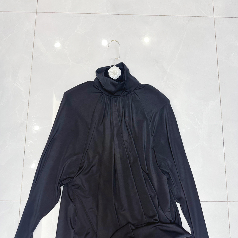 Thirteen line European standing collar long sleeved pleated design with butterfly bow temperament dark style dress D2 # 1818 Thirteen line European standing collar long sleeved pleated design with butterfly bow temperament dark style dress D2 # 1818