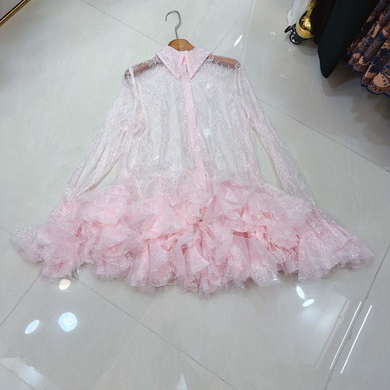 Thirteen Rows Australian niche heavy industry sequin bead lace horn long sleeved petal lapel shirt A2 # 8330 Thirteen Rows Australian niche heavy industry sequin bead lace horn long sleeved petal lapel shirt A2 # 8330