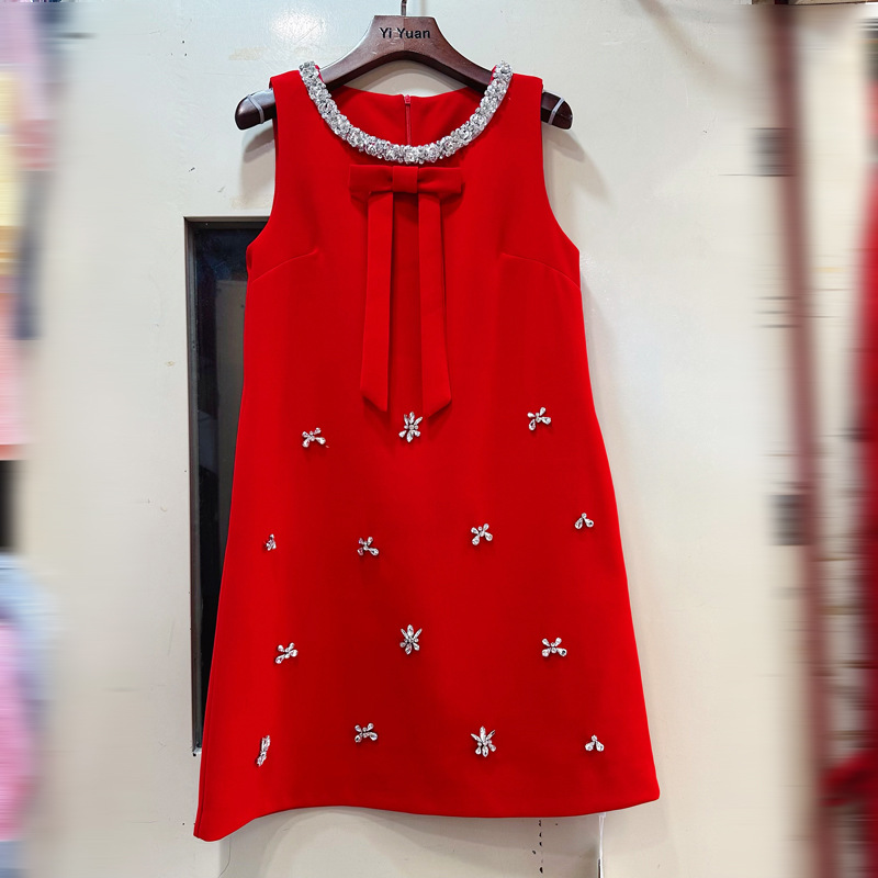 Thirteen Rows Australia New Bow Small Fragrant Wind Heavy Industry Glitter Nail Diamond A-line Sleeveless Dress A2 # 8368 Thirteen Rows Australia New Bow Small Fragrant Wind Heavy Industry Glitter Nail Diamond A-line Sleeveless Dress A2 # 8368