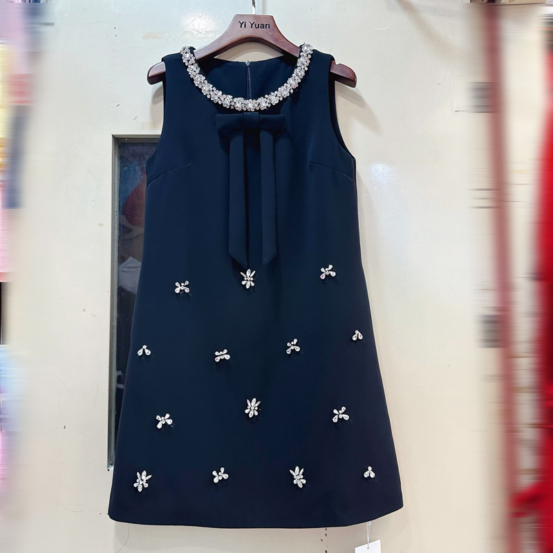 Thirteen Rows Australia New Bow Small Fragrant Wind Heavy Industry Glitter Nail Diamond A-line Sleeveless Dress A2 # 8368 Thirteen Rows Australia New Bow Small Fragrant Wind Heavy Industry Glitter Nail Diamond A-line Sleeveless Dress A2 # 8368