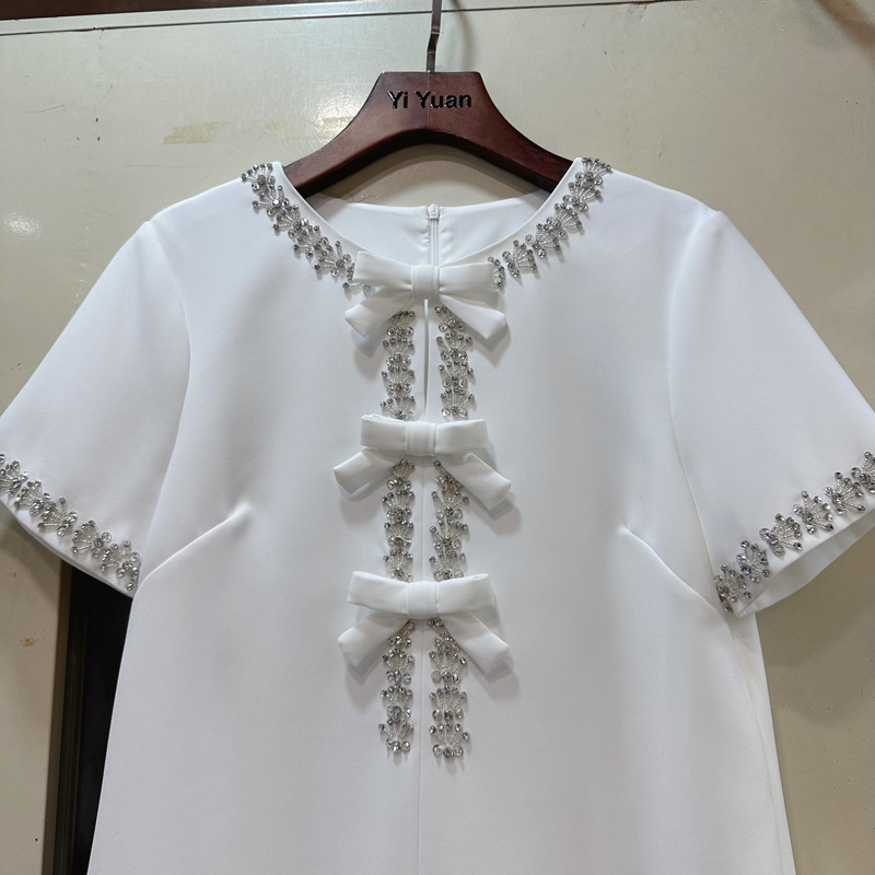 Thirteen lines high-end elegant heavy industry diamond bow short sleeved dress long skirt birthday party dress A1 # 8681 Thirteen lines high-end elegant heavy industry diamond bow short sleeved dress long skirt birthday party dress A1 # 8681