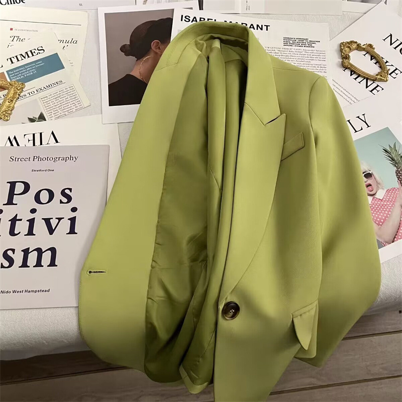 Spring and Autumn Suit Jacket for Women 2025 Autumn New Edition Avocado Color Internet Celebrity Fried Street Style Trendy Casual Suit Spring and Autumn Suit Jacket for Women 2025 Autumn New Edition Avocado Color Internet Celebrity Fried Street Style Trendy Casual Suit