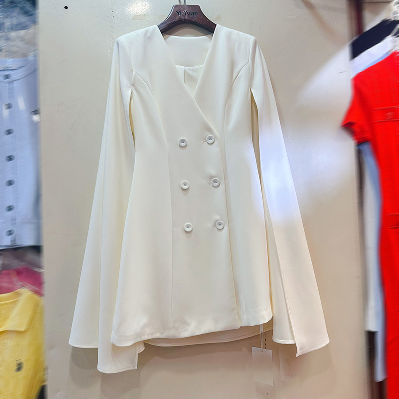 Thirteen line Australian niche double breasted V-neck shawl cape solid color suit dress short skirt A2 # 8562 Thirteen line Australian niche double breasted V-neck shawl cape solid color suit dress short skirt A2 # 8562