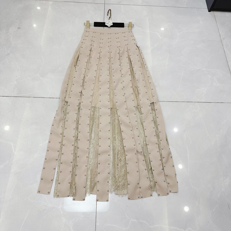 Thirteen lines French dark style sexy super long skirt new rivet decoration lace patchwork skirt C1 # 1621 Thirteen lines French dark style sexy super long skirt new rivet decoration lace patchwork skirt C1 # 1621