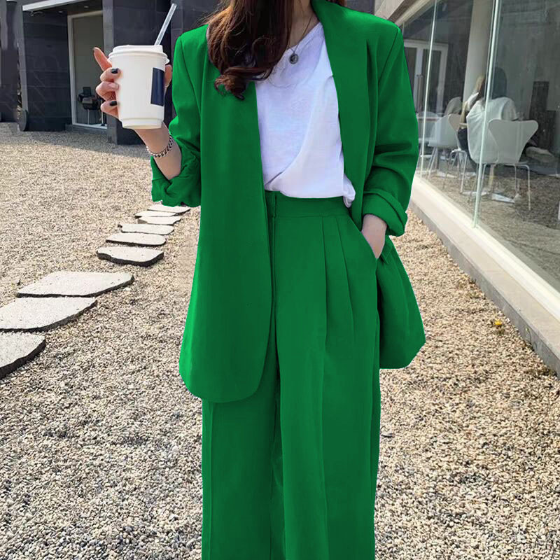 Wide leg pants suit set for women 2025 Spring and Autumn Korean edition fashion temperament British style casual street bombing professional small suit Wide leg pants suit set for women 2025 Spring and Autumn Korean edition fashion temperament British style casual street bombing professional small suit