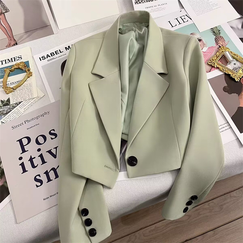 Short suit jacket for women, small stature, 2025 Spring and Autumn Jade Green Season new style, versatile student suit for trendy women