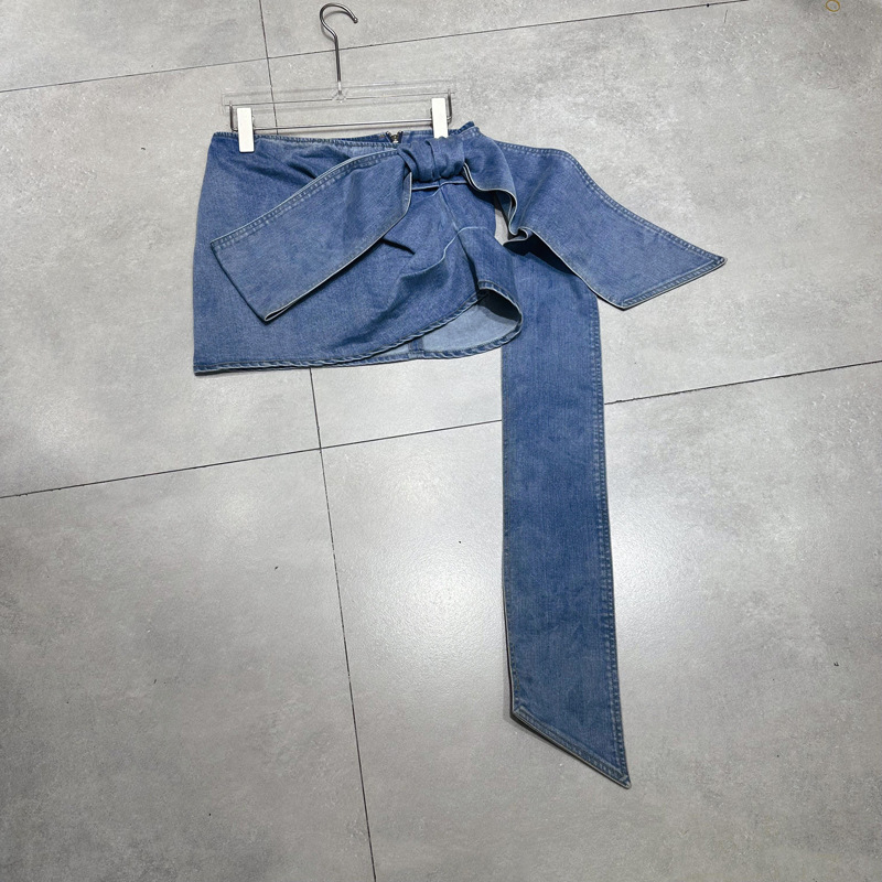 Thirteen lines summer ribbon bow decoration short European and American blogger ins style denim skirt A3 # 5100 Thirteen lines summer ribbon bow decoration short European and American blogger ins style denim skirt A3 # 5100