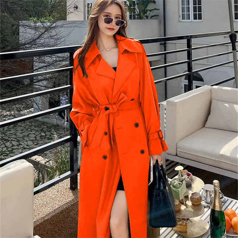 Windbreaker women's long style 2025 Spring and Autumn new Korean version, plus size, small and trendy British style coat, knee length jacket Windbreaker women's long style 2025 Spring and Autumn new Korean version, plus size, small and trendy British style coat, knee length jacket