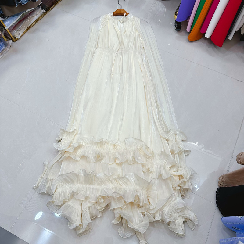 Thirteen line Australian light luxury cape style solid color shawl dress, high-end lotus leaf edge skirt, A2 # 8128 Thirteen line Australian light luxury cape style solid color shawl dress, high-end lotus leaf edge skirt, A2 # 8128