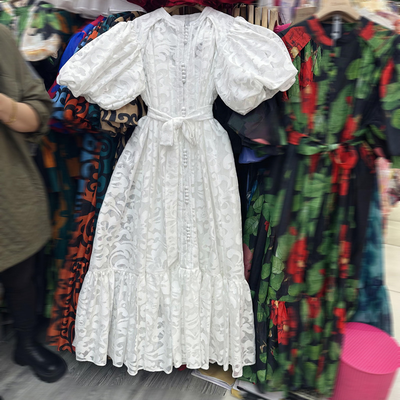 Thirteen line Thai niche loose bubble sleeve single breasted plush lace up bubble sleeve dress A3 # 8970 Thirteen line Thai niche loose bubble sleeve single breasted plush lace up bubble sleeve dress A3 # 8970