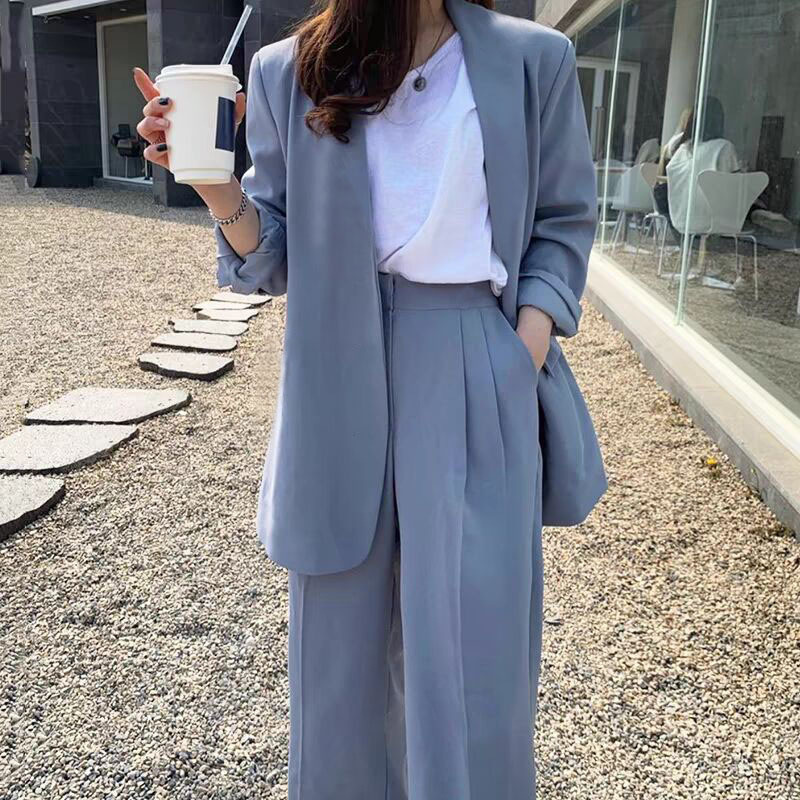 Wide leg pants suit set for women 2025 Spring and Autumn Korean edition fashion temperament British style casual street bombing professional small suit Wide leg pants suit set for women 2025 Spring and Autumn Korean edition fashion temperament British style casual street bombing professional small suit