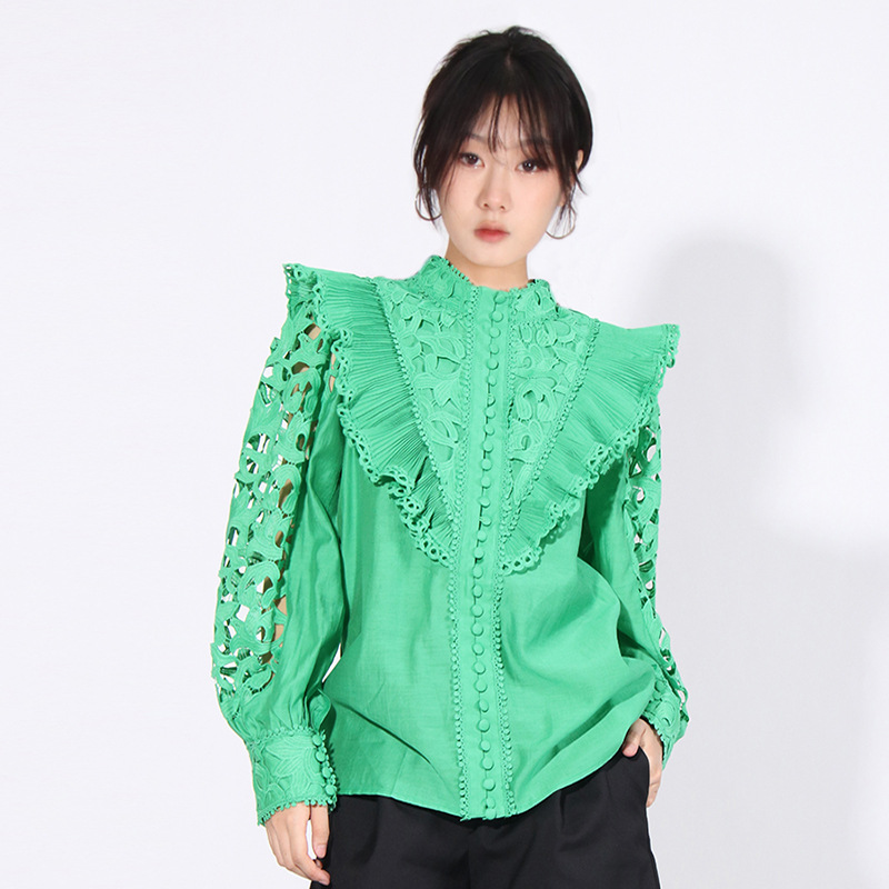 French elegant style 2025 autumn new style fashionable temperament design sense hollow out solid color high-end shirt women's top