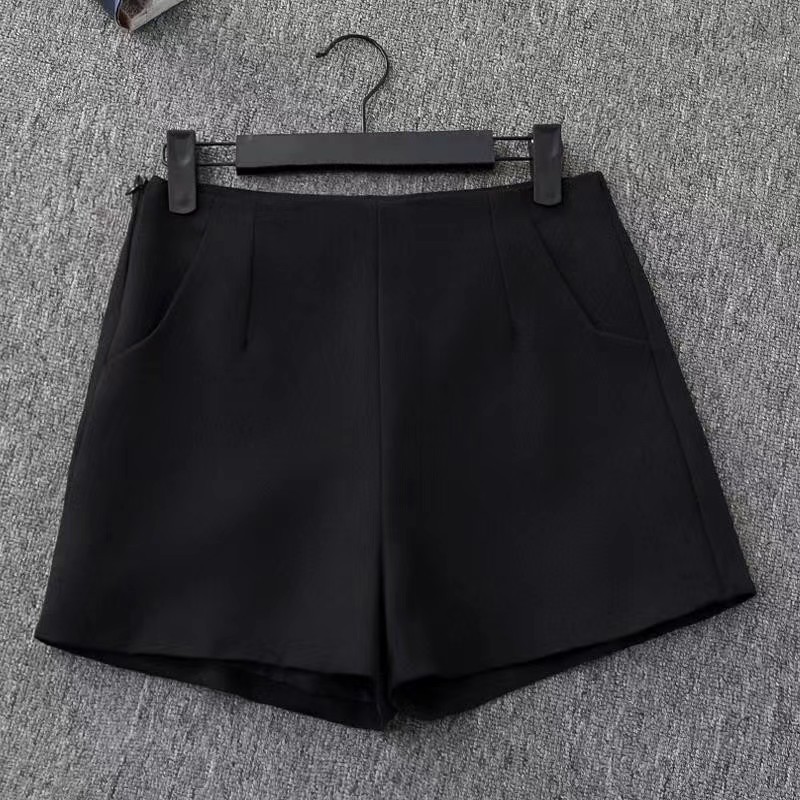 Off white suit shorts, women's black summer thin style, 2025 new loose high waisted A-line casual wide leg hot pants Off white suit shorts, women's black summer thin style, 2025 new loose high waisted A-line casual wide leg hot pants