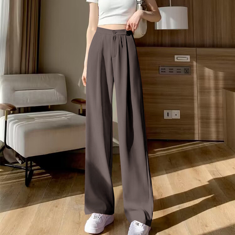 Wide leg pants, women's pants, loose hanging, high waisted, orange colored trousers, spring and autumn style, suit, narrow version, straight leg, casual floor length pants Wide leg pants, women's pants, loose hanging, high waisted, orange colored trousers, spring and autumn style, suit, narrow version, straight leg, casual floor length pants