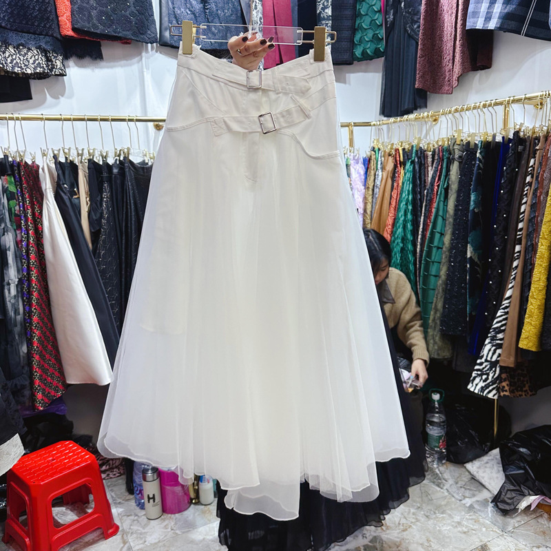 Thirteen line European and American skirt new high waisted khaki half skirt temperament fashionable mesh skirt irregular D1 # 6500 Thirteen line European and American skirt new high waisted khaki half skirt temperament fashionable mesh skirt irregular D1 # 6500