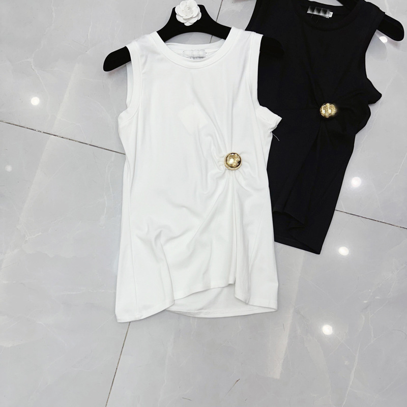 Thirteen Rows South Oil High Cargo Round Neck Pebble Gold Buckle Pinch Fold Waist Cotton Tank Top A3 # 8853 Thirteen Rows South Oil High Cargo Round Neck Pebble Gold Buckle Pinch Fold Waist Cotton Tank Top A3 # 8853