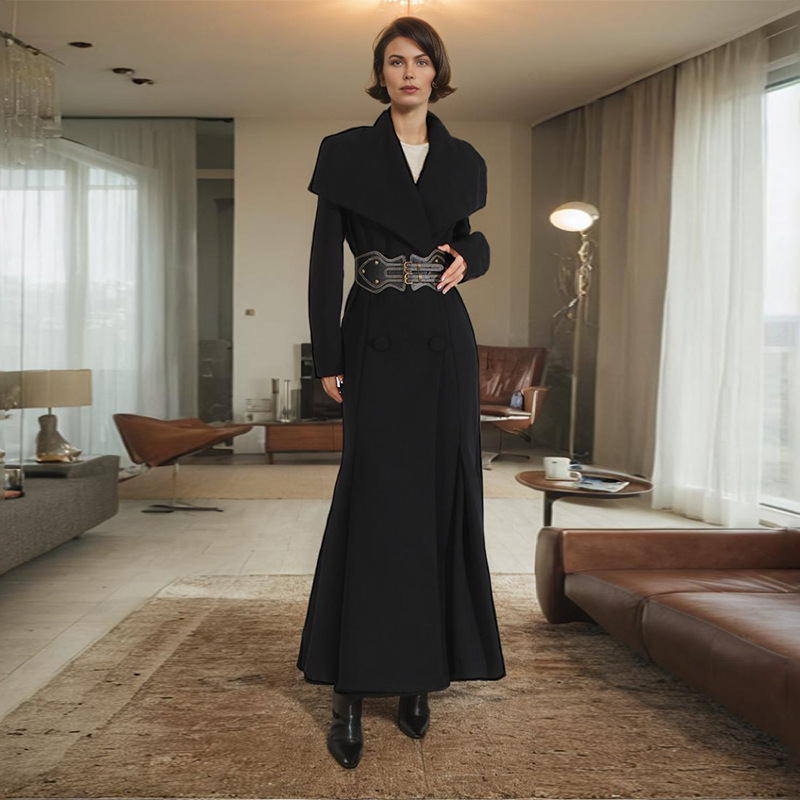 Temperament socialite style fish tail hem jacket 2025 new heavy industry waist seal design slim and slimming long windbreaker for women