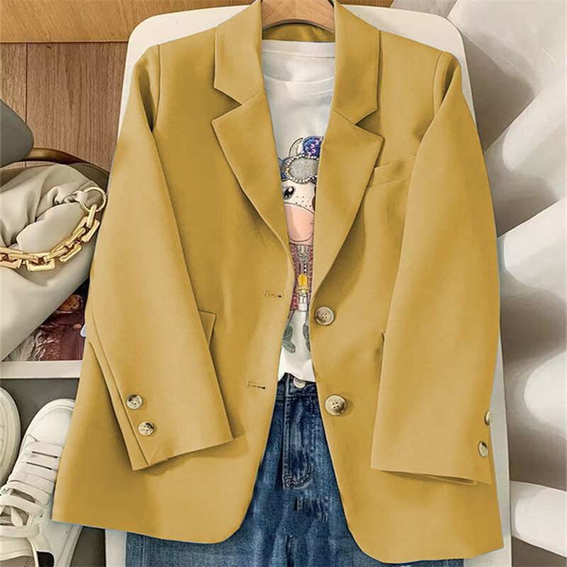 Suit jacket for women in spring, new Korean version classic two button temperament, lemon color loose casual internet famous small suit Suit jacket for women in spring, new Korean version classic two button temperament, lemon color loose casual internet famous small suit