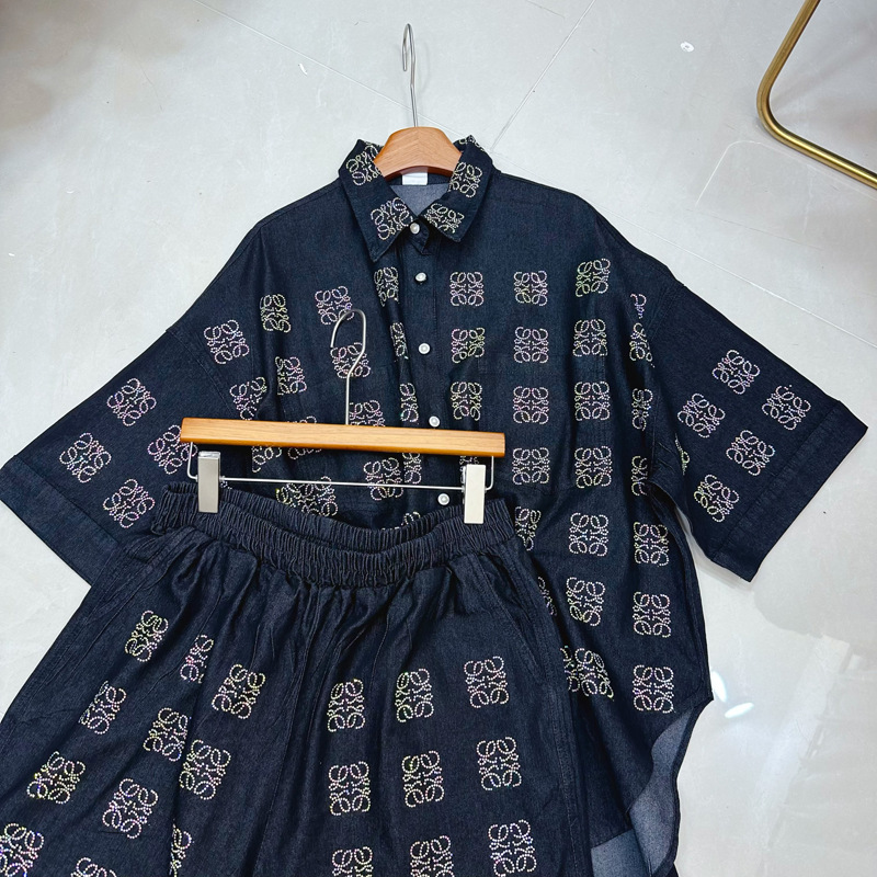 Thirteen Rows Australian Wide Leg Denim Shorts Heavy duty Sticky Diamond Denim Shirt High Waist Shorts Set C1 # 2163 Thirteen Rows Australian Wide Leg Denim Shorts Heavy duty Sticky Diamond Denim Shirt High Waist Shorts Set C1 # 2163