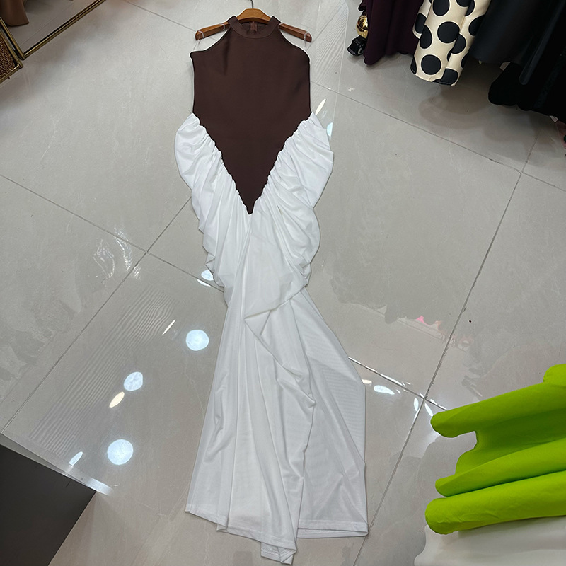 Thirteen Rows New Black and White Collar Sleeveless Casual Long Dress Evening Dress Bandage Dress Evening Dress Gift Dress A1 # 8523 Thirteen Rows New Black and White Collar Sleeveless Casual Long Dress Evening Dress Bandage Dress Evening Dress Gift Dress A1 # 8523