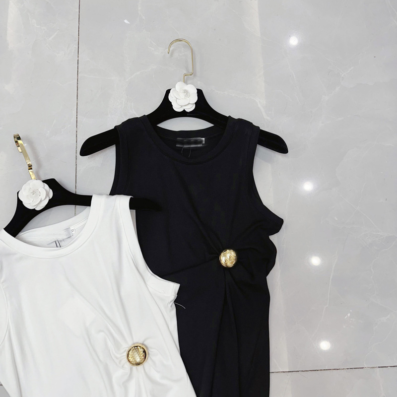 Thirteen Rows South Oil High Cargo Round Neck Pebble Gold Buckle Pinch Fold Waist Cotton Tank Top A3 # 8853 Thirteen Rows South Oil High Cargo Round Neck Pebble Gold Buckle Pinch Fold Waist Cotton Tank Top A3 # 8853