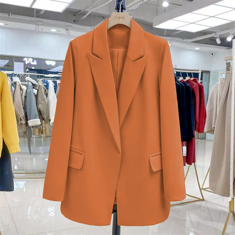 Orange 2025 new Korean version lace up design with a sense of temperament, slim fit and casual mid to long length small suit jacket, top for women Orange 2025 new Korean version lace up design with a sense of temperament, slim fit and casual mid to long length small suit jacket, top for women