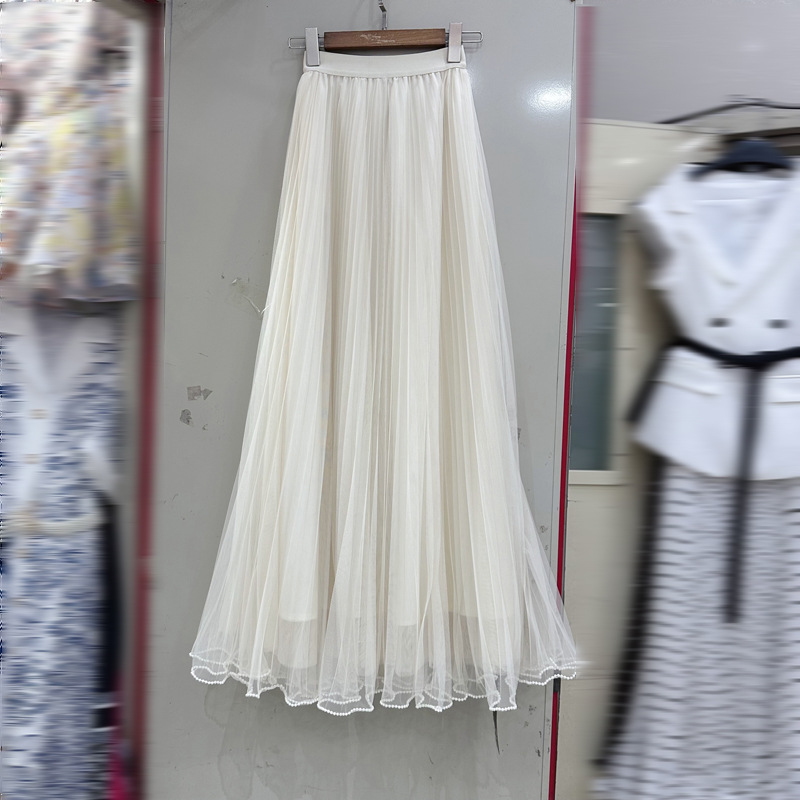 Thirteen line high-end hanging mesh skirt, high waisted pleated skirt, mid length fluffy skirt, pearl skirt C1 # 1938 Thirteen line high-end hanging mesh skirt, high waisted pleated skirt, mid length fluffy skirt, pearl skirt C1 # 1938
