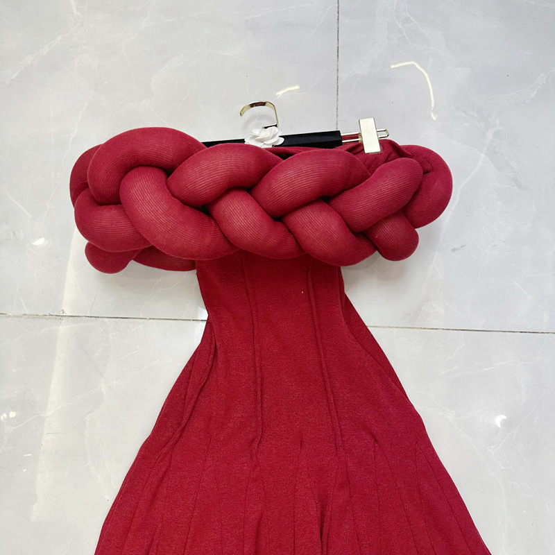 Thirteen line Vietnamese Fried Dough Twists knitting straight neck sleeveless waist pompon super long wool woven dress C1 # 1986 Thirteen line Vietnamese Fried Dough Twists knitting straight neck sleeveless waist pompon super long wool woven dress C1 # 1986