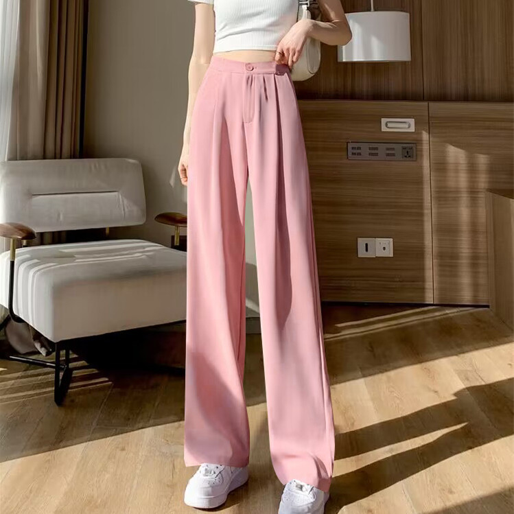 Wide leg pants, women's pants, loose hanging, high waisted, orange colored trousers, spring and autumn style, suit, narrow version, straight leg, casual floor length pants Wide leg pants, women's pants, loose hanging, high waisted, orange colored trousers, spring and autumn style, suit, narrow version, straight leg, casual floor length pants