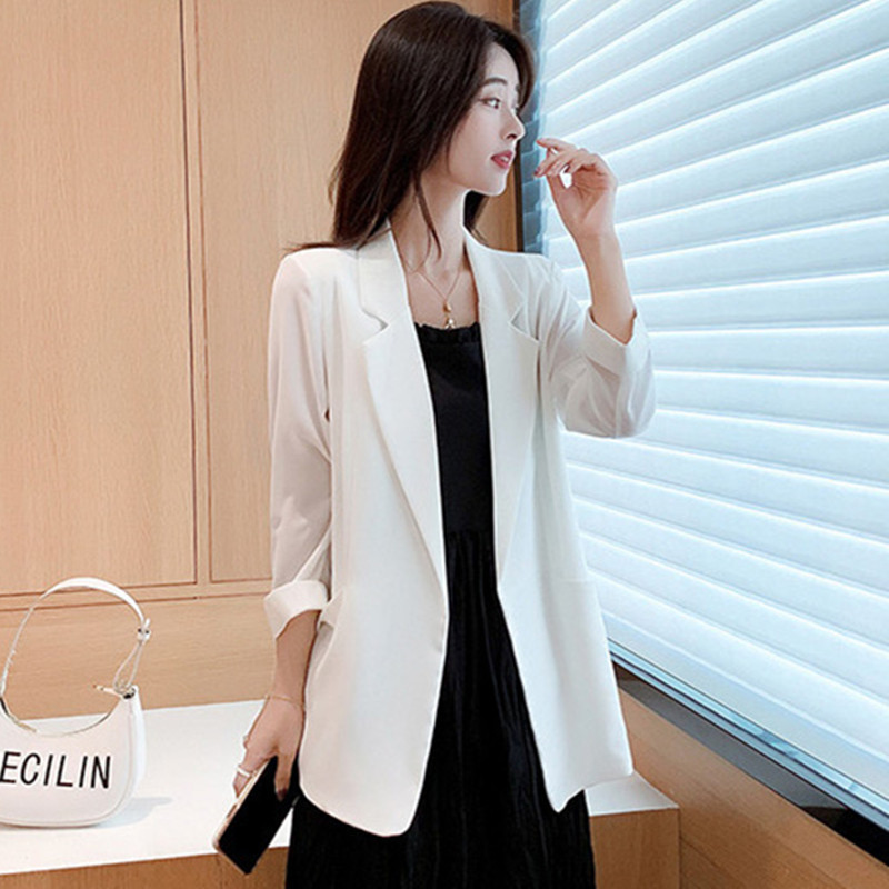 Chiffon small suit women's summer 2025 new white suit top thin style casual jacket sun protection jacket Chiffon small suit women's summer 2025 new white suit top thin style casual jacket sun protection jacket