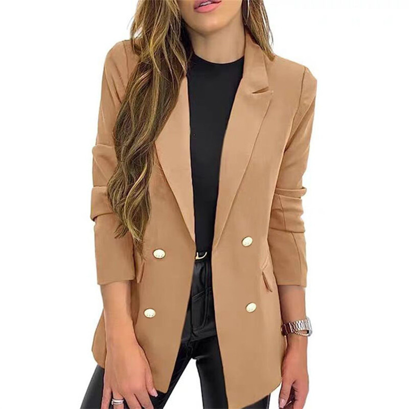2025 Amazon Foreign Trade New Small Suit Coat Women's Solid Color Casual Long Sleeve Collar Button Autumn Coat 2025 Amazon Foreign Trade New Small Suit Coat Women's Solid Color Casual Long Sleeve Collar Button Autumn Coat
