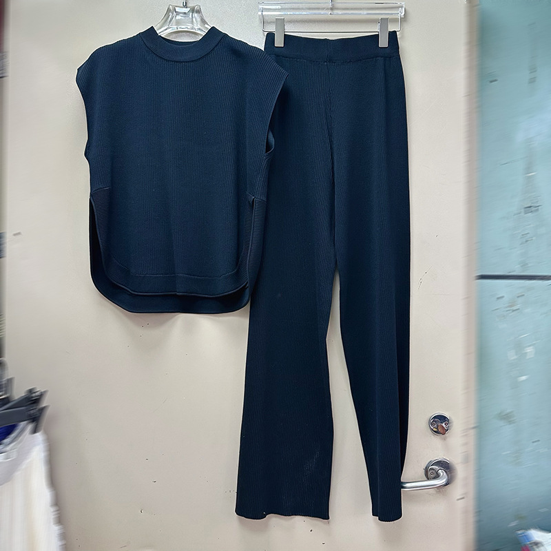 Thirteen line Australian niche sleeveless design with open knit knit vest and casual pants set A2 # 1008 Thirteen line Australian niche sleeveless design with open knit knit vest and casual pants set A2 # 1008