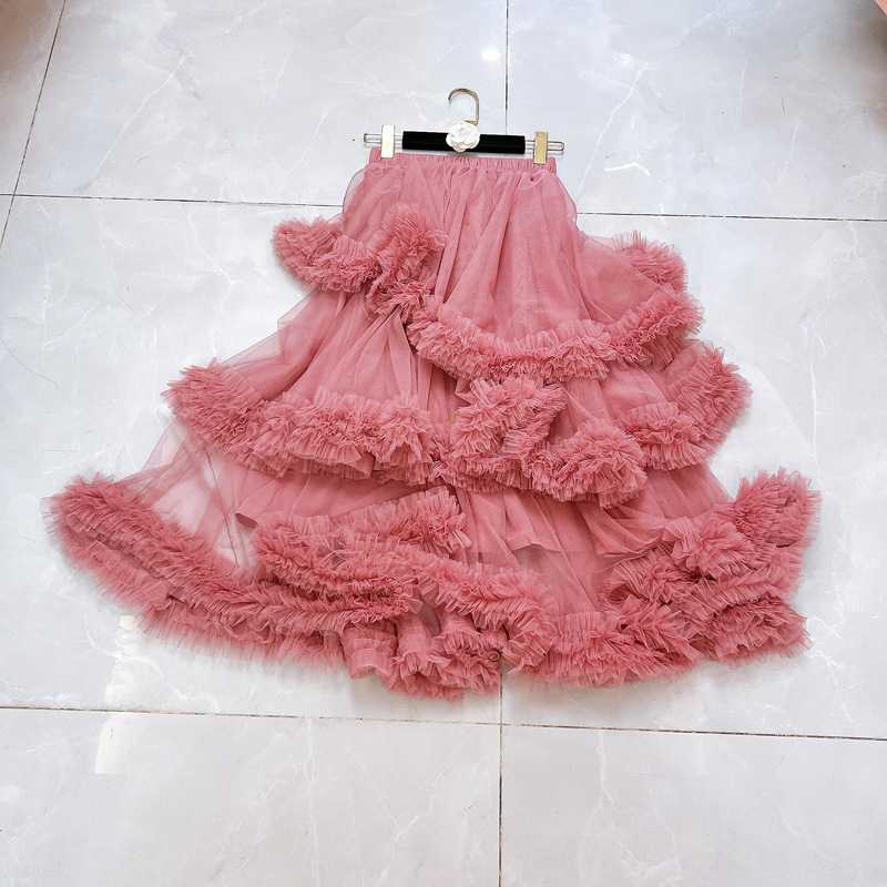 Thirteen line fungus edge layer by layer irregular mesh skirt with elastic waist wavy cake skirt C1 # 1972 Thirteen line fungus edge layer by layer irregular mesh skirt with elastic waist wavy cake skirt C1 # 1972
