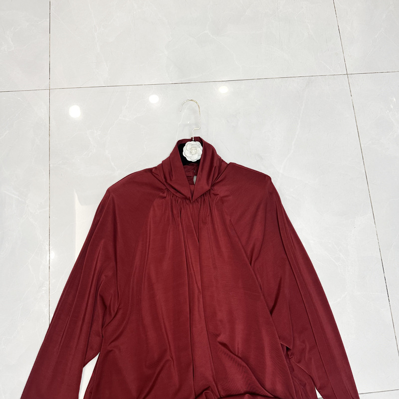 Thirteen line European standing collar long sleeved pleated design with butterfly bow temperament dark style dress D2 # 1818 Thirteen line European standing collar long sleeved pleated design with butterfly bow temperament dark style dress D2 # 1818